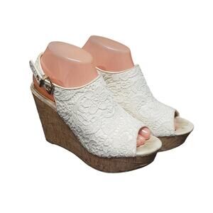 Report Niesha Lace Cork Wedge 4.5'' Heel Adjustable Sandal Strap High Heel Shoes